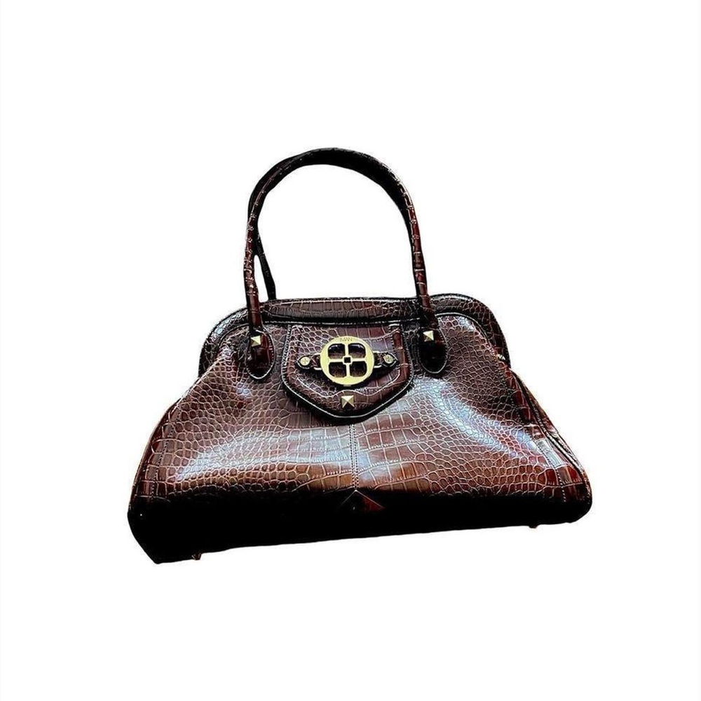 Vintage y2k Iman chocolate brown faux reptile satchel handbag